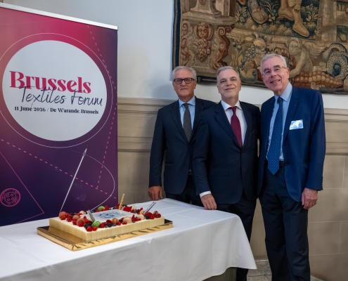 Participants at the Brussels Textiles Forum 2026 discussing competitiveness, sustainability and innovation in the European textile and apparel industry.