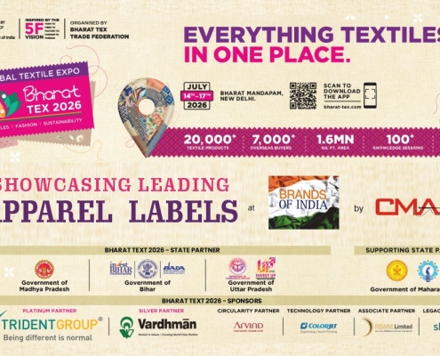 Bharat Tex 2026 textile trade fair showcasing sustainable textiles, apparel, fabrics and global industry networking in India.